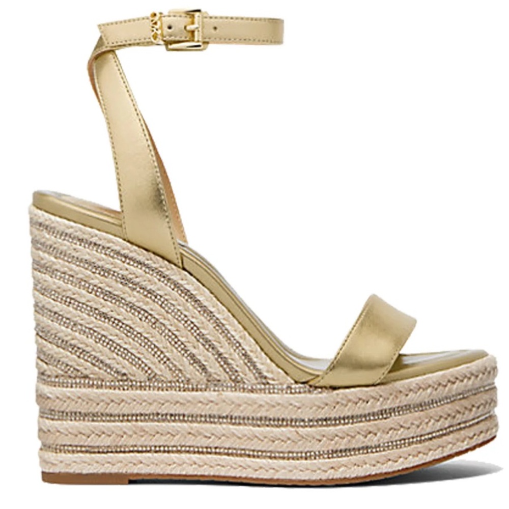 Michael Kors Leighton Metallic Leather Wedge Sandals